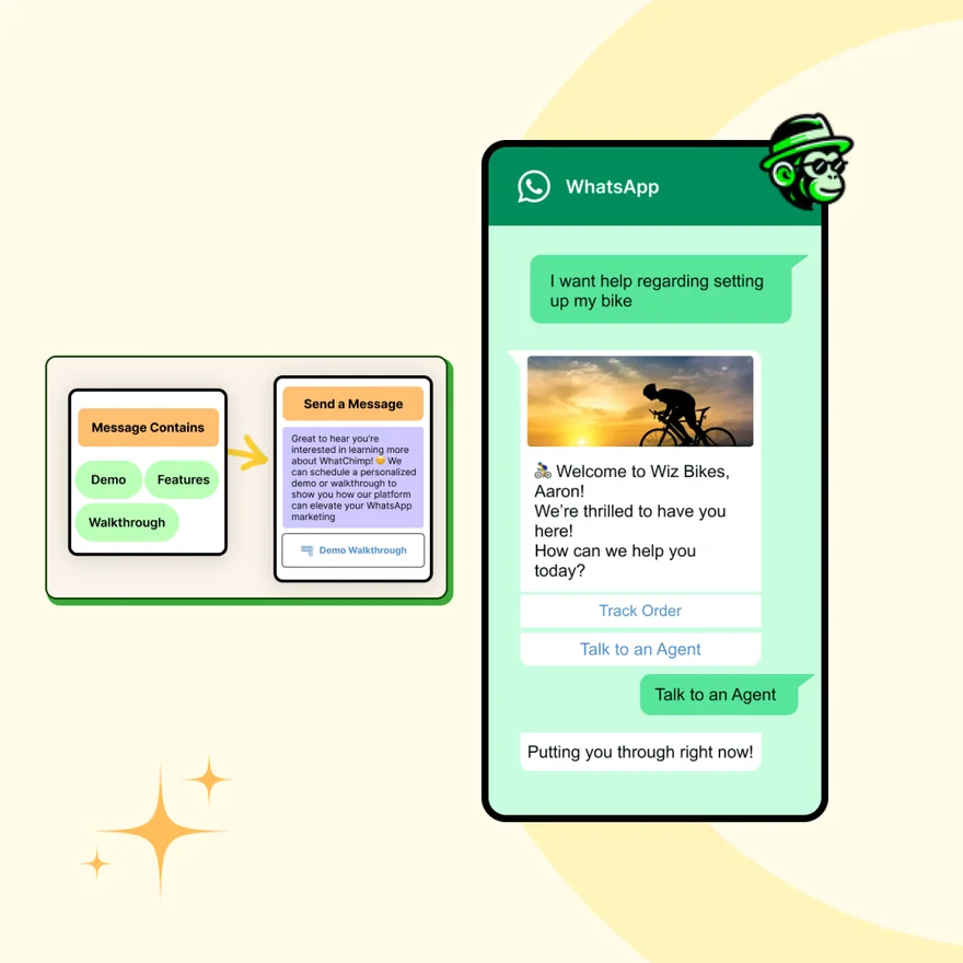 A chatbot flow answering a customer in WhatsApp