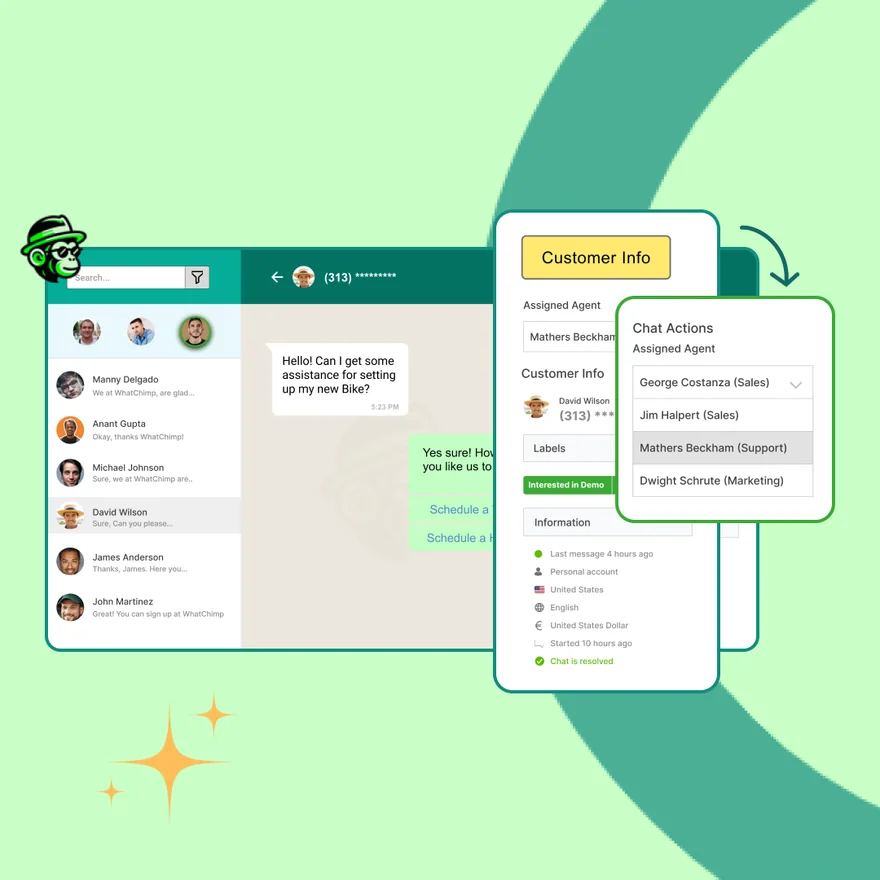 The shared inbox with a chat being assigned to an agent